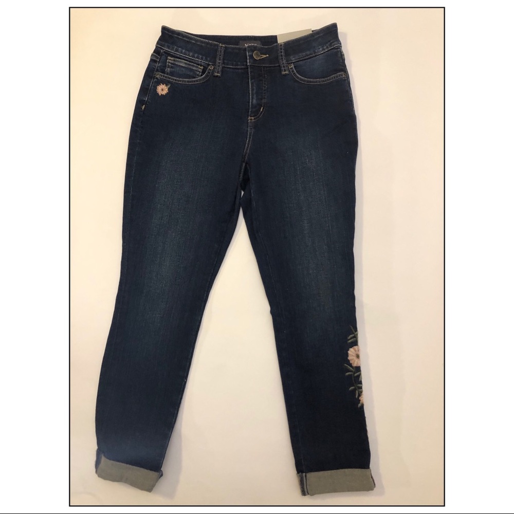 $65 NYDJ WOMENS FLORAL BLUE JEANS PANTS SIZE 2 + 4